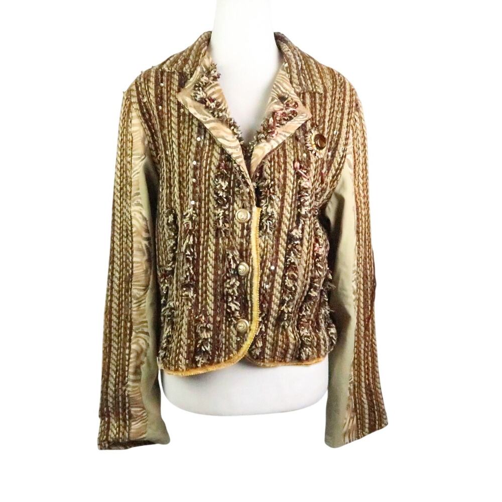 Vintage 90s Sandy Starkman Brown Texture Stripe Woven Jacket M